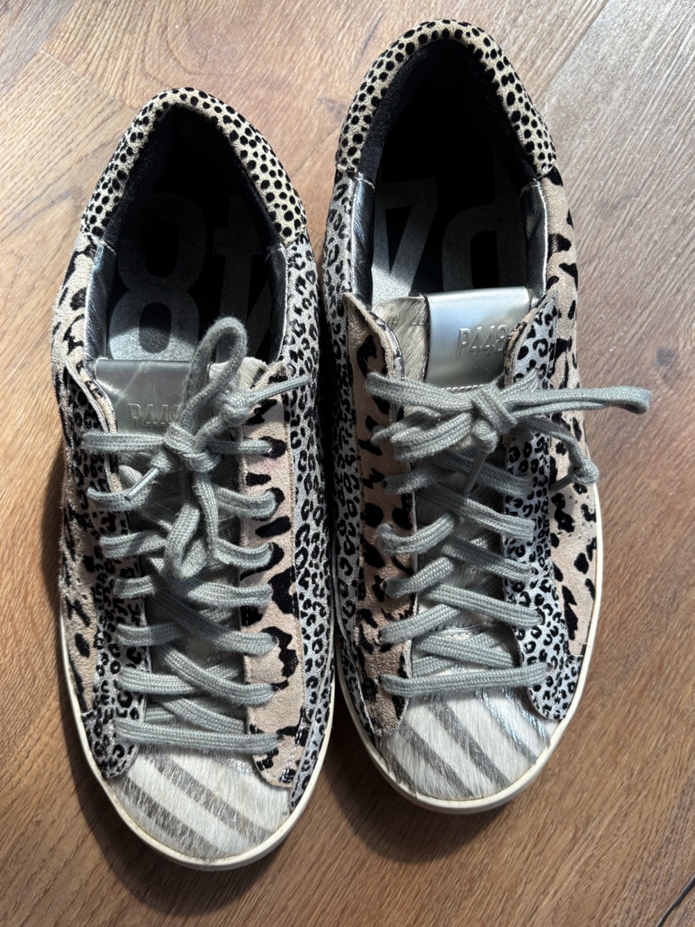 P448 Women's Gray Leopard & Zebra Print Low-Top Sneakers - Picture 2 of 9